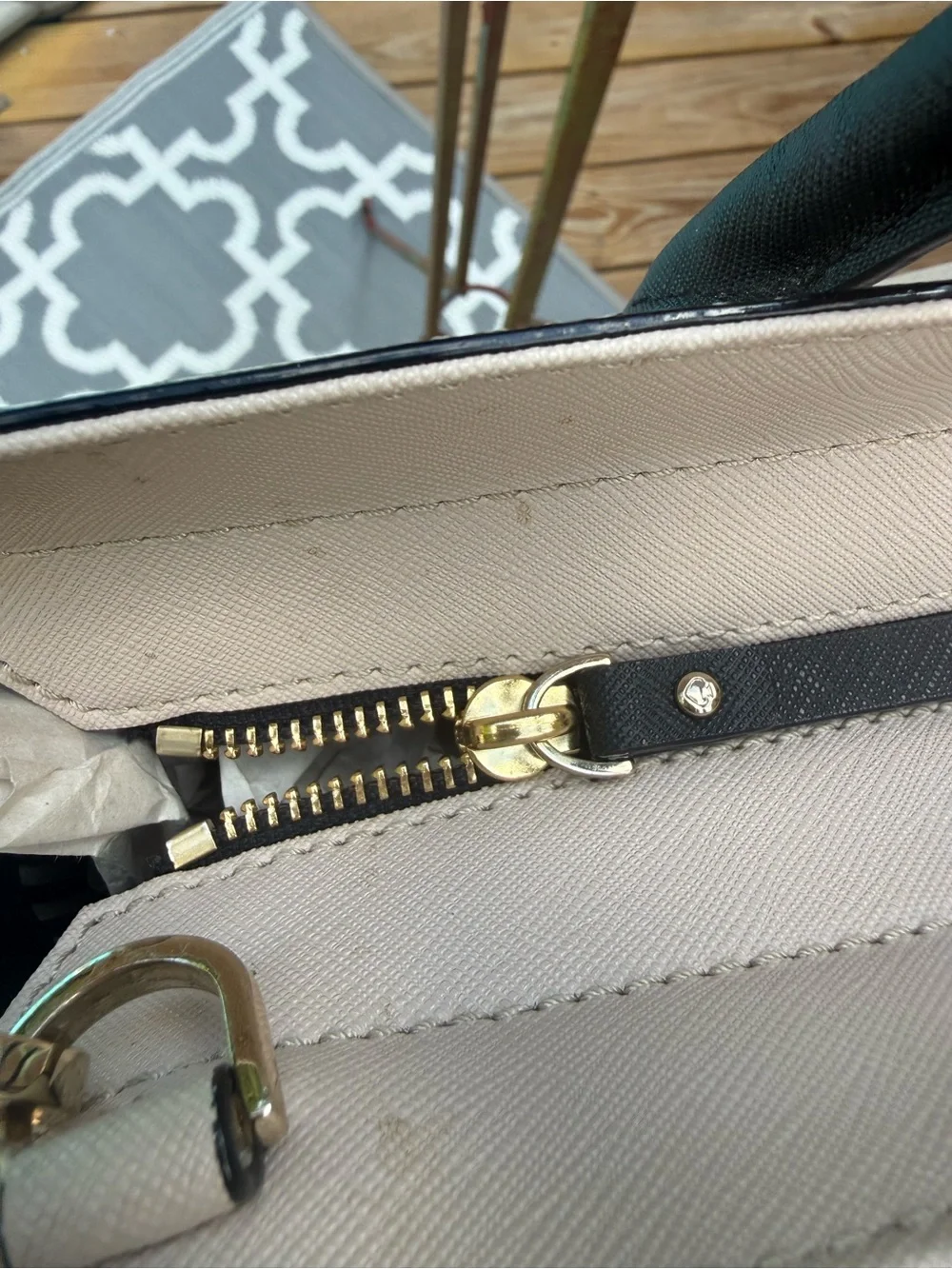 kate spade Two-Tone Pebbled Leather Satchel in Cream and Black